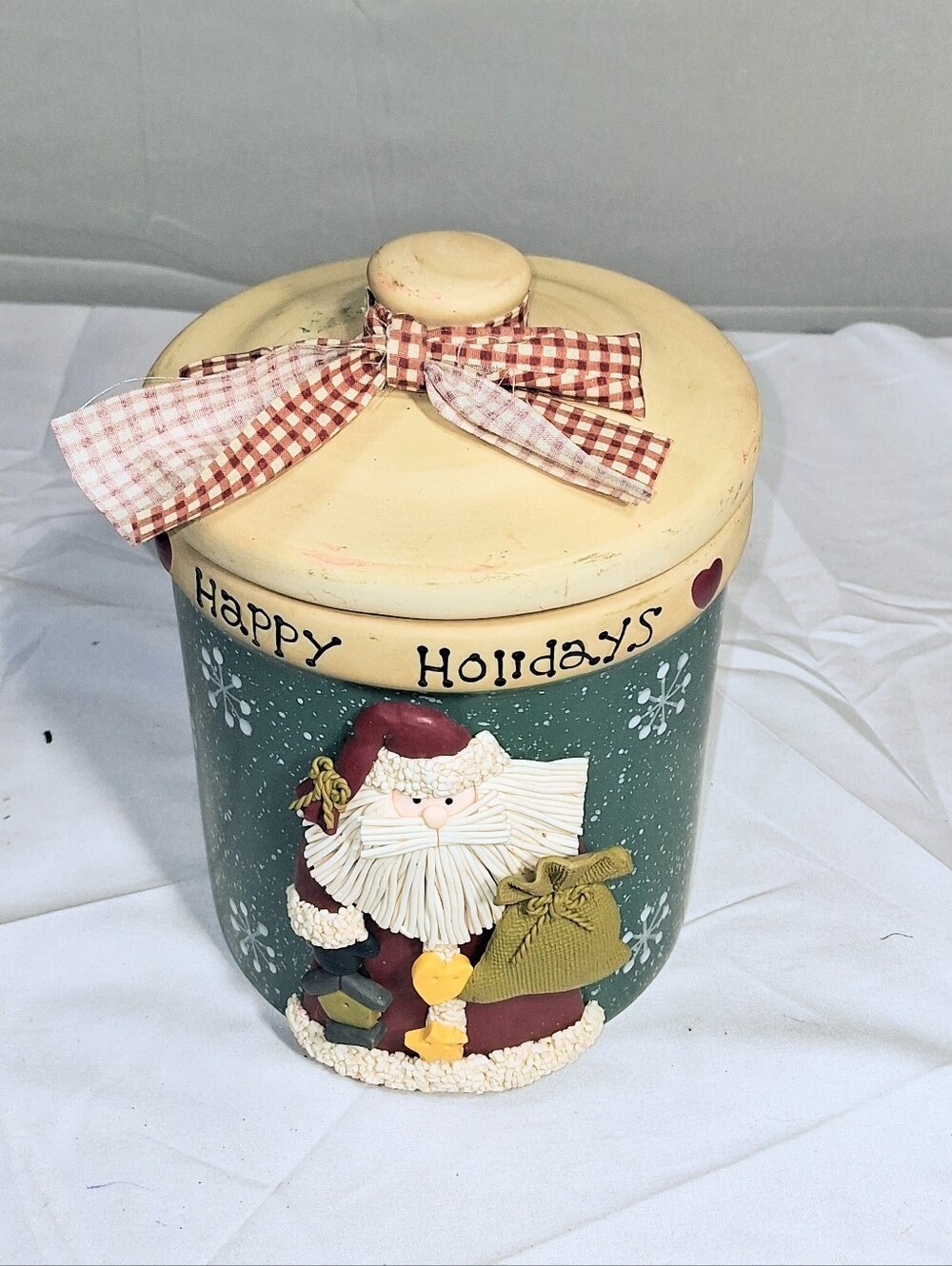 5"x7" Decorative "Happy Holidays" Festive Cottagecore Hand-painted Cookie Jar